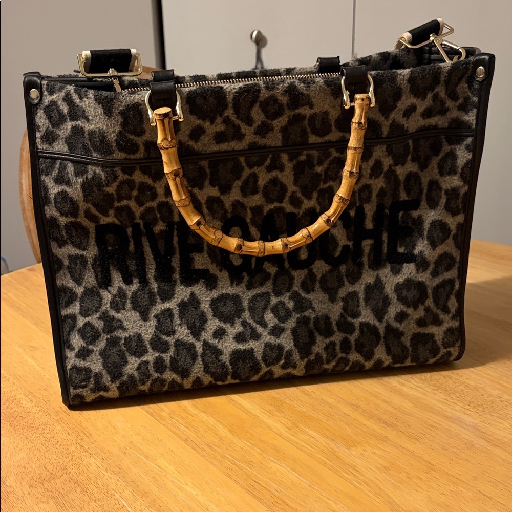 Leopard Print Tote Bag with Bamboo Handles